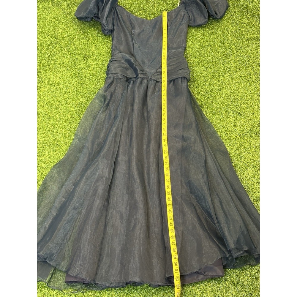 Vintage Taffeta Formal Gown Women 10 60s Navy Blue Puff Sleeves Prom Tea Dress‎ - Picture 13 of 16